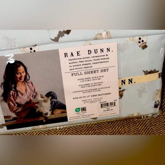 NWT Rae Dunn Full Size Sheet Set Blue Halloween Boo Bats Seasonal Fall Season - Picture 3 of 3